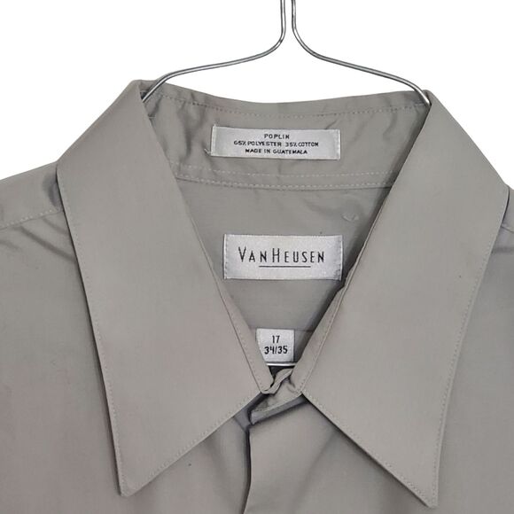 Van Heusen Men's Dress Shirt Silver 17 34/35 Long Sleeve Poplin Cotton Polyester - Picture 3 of 6